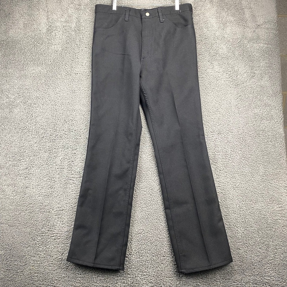Vtg‎ Wrangler Mens Dress Pants 35x34 Black Polyester Blend Career Work Trousers